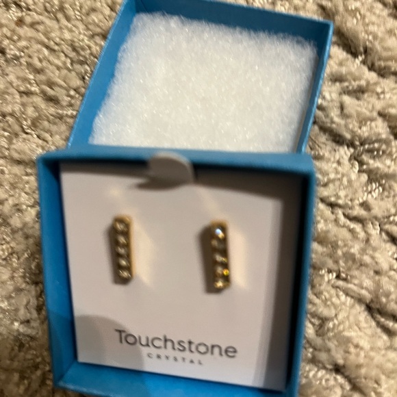 Touchstone Crystal Pave Bar Gold Earrings - Picture 4 of 4